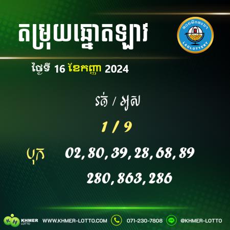 តម្រុយឆ្នោតឡាវ ថ្ងៃទី 16 ខែកញ្ញា 2024