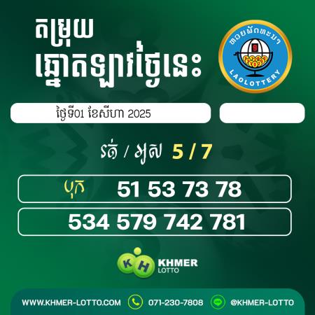 តម្រុយឆ្នោតឡាវ ថ្ងៃទី 01 សីហា 2025