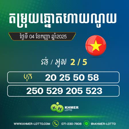តម្រុយឆ្នោតហាណូយ  ថ្ងៃទី 04 កញ្ញា 2025